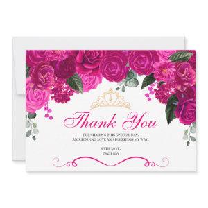 Elegant Fuchsia Pink Gold Floral Quinceanera  Than Thank You Card