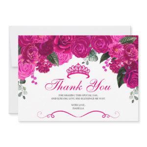 Elegant Fuchsia Pink Silver Floral Quinceanera Thank You Card