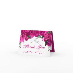 Elegant Fuchsia Pink Silver Quinceanera Thank You