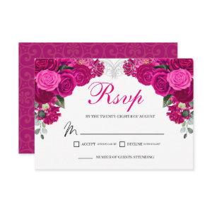 Elegant Fuchsia Silver Floral RSVP Enclosure Card