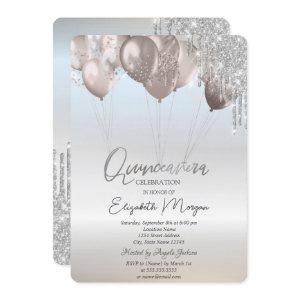 Elegant Glitter Drips Balloons Silver Quinceañera