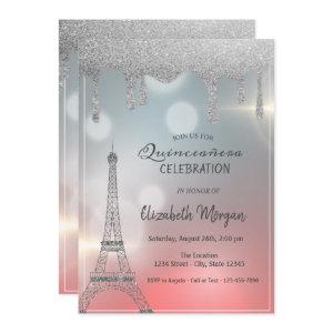 Elegant Glitter Drips, Eiffel Tower Quinceanera