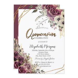 Elegant Glitter Drips,Floral Quinceañera Party