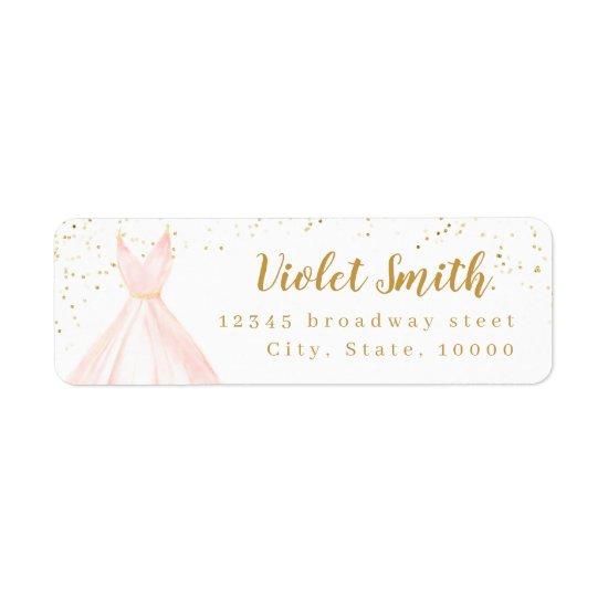 Elegant glitter gold & blush dress return address label