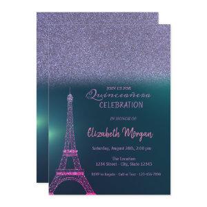 Elegant Glitter Ombre, Eiffel Tower Quinceanera