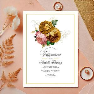 Elegant Gold and Blush Floral Quinceañera Photo