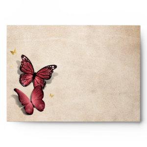 Elegant Gold and Burgundy Butterfly Return Address Envelope