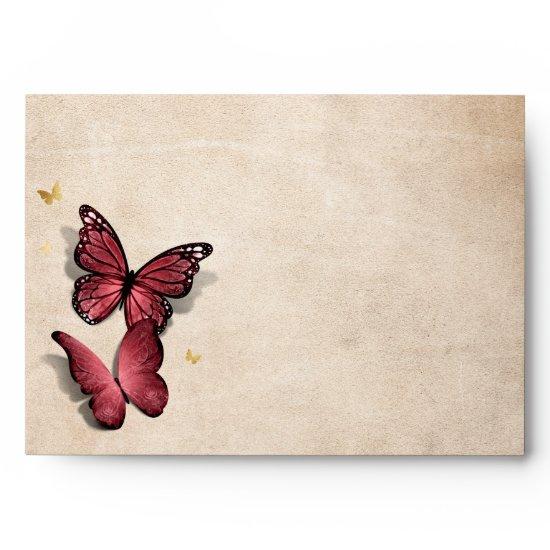 Elegant Gold and Burgundy Butterfly Return Address Envelope