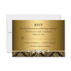 Elegant Gold & Black Damask RSVP