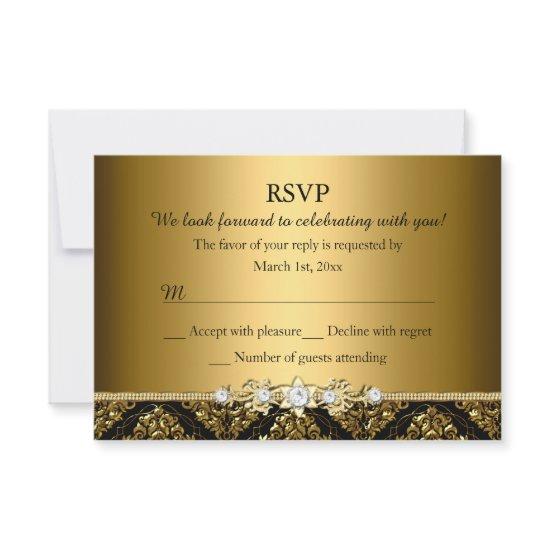 Elegant Gold & Black Damask RSVP