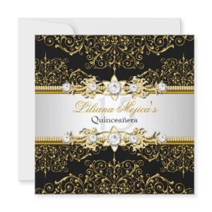 Elegant Gold & Black Swirl Damask Quinceanera