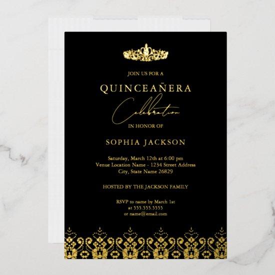 Elegant Gold Black Tiara Quinceanera  Foil
