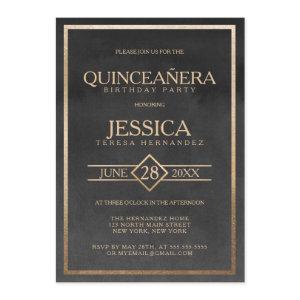 Elegant Gold Black Watercolor Frame Quinceañera