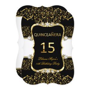 Elegant Gold Black White Glamour Quinceanera