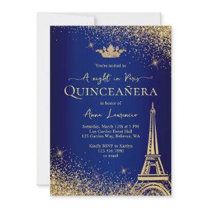 Elegant Gold Blue Paris Night Theme Quinceanera