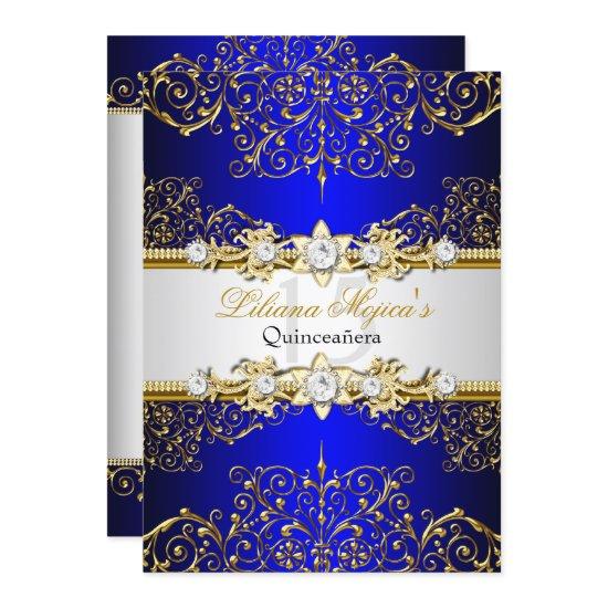 Elegant Gold Blue Vintage Glamour Quinceanera