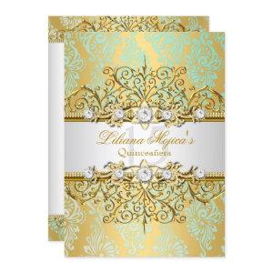 Elegant Gold Blue Vintage Glamour Quinceanera