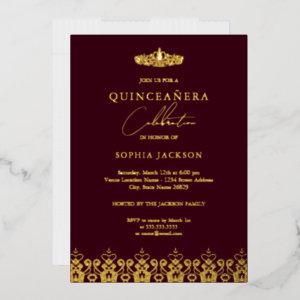 Elegant Gold Burgundy Tiara Quinceanera  Foil