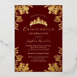 Elegant Gold Burgundy Vintage Quinceanera  Foil