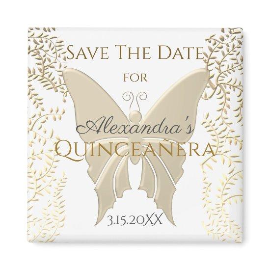 Elegant Gold Butterfly Quinceanera Save The Date Magnet