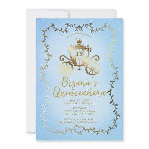 Elegant Gold Carriage Blue Storybook Quinceañera