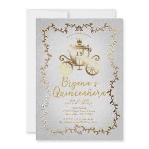 Elegant Gold Carriage Blue Storybook Quinceañera