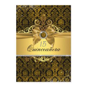 Elegant Gold Damask Quinceanera Invite