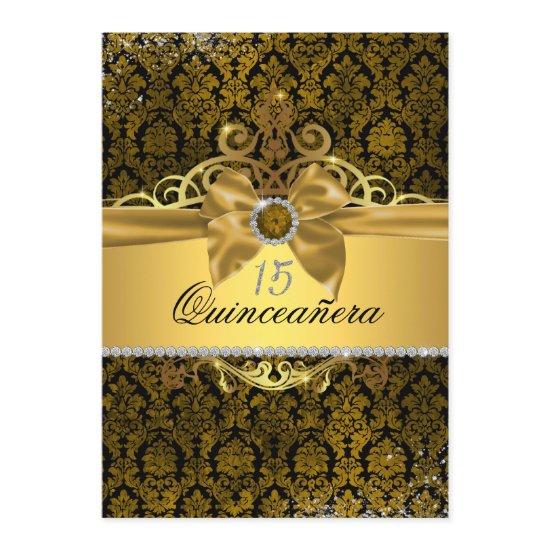 Elegant Gold Damask Quinceanera Invite