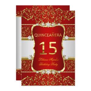 Elegant Gold Dark Red Glamour Quinceanera