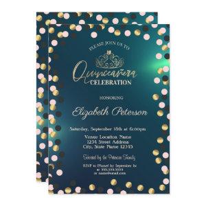 Elegant Gold Dots, Tiara Green Quinceañera