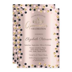 Elegant Gold Dots, Tiara,Rose Gold Quinceañera Inv