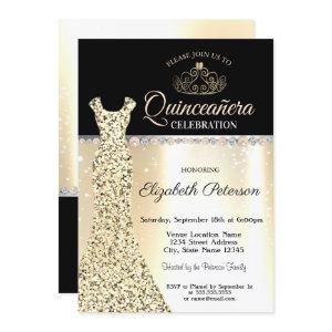 Elegant Gold Dress,Diamonds Pearls Quinceañera