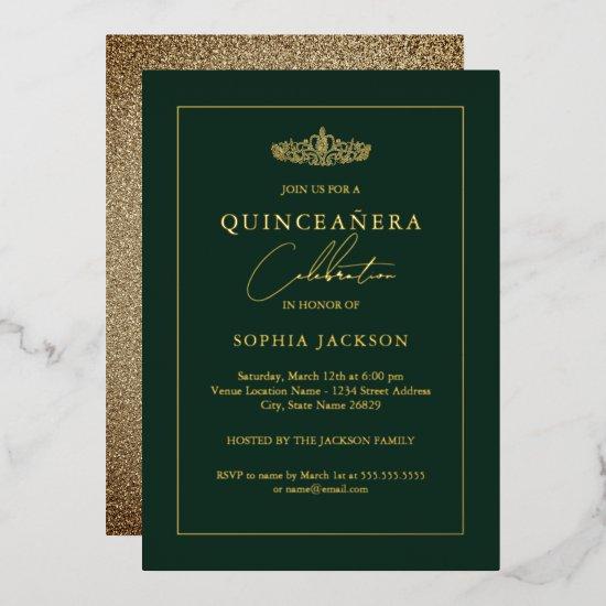 Elegant Gold Emerald Quinceanera 15th Birthday Foil