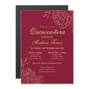 Elegant Gold Flowers Burgundy Floral Quinceanera Magnetic