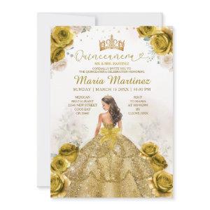 Elegant Gold Flowers Princess Dress Quinceañera