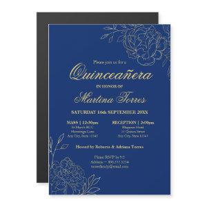 Elegant Gold Flowers Royal Blue Floral Quinceanera Magnetic