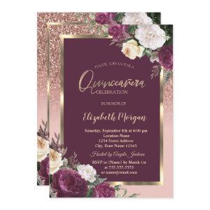 Elegant  Gold Frame Burgundy Roses Quinceañera