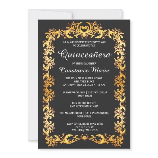 Elegant Gold Frame Quinceanera