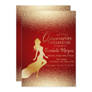 Elegant Gold Girl Silhouette,Confetti  Quinceañera