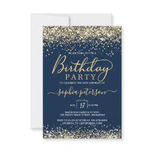 Elegant Gold Glitter Navy Blue Any Age Birthday