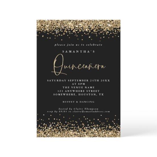 Elegant Gold Glitter Quinceañera 15th Party Black