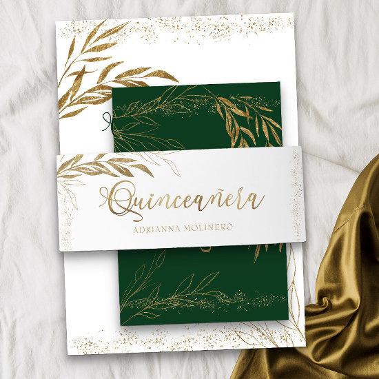 Elegant Gold Leaf Confetti Quinceanera  Belly Band