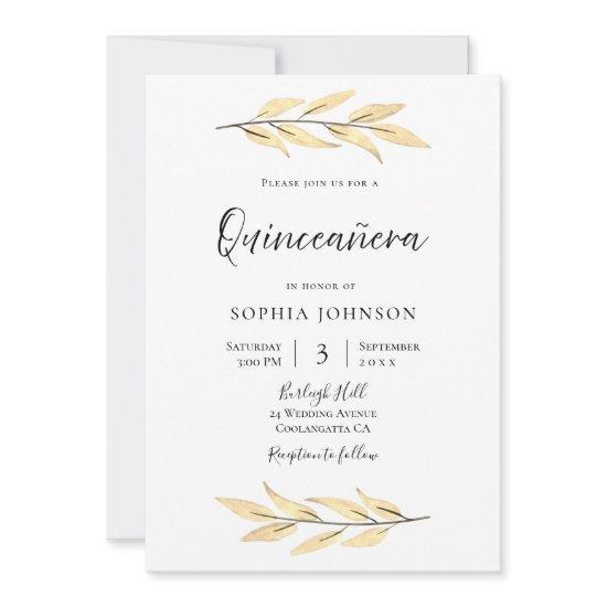 Elegant Gold Leaves Quinceanera Party