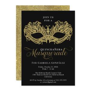 Elegant Gold Masquerade Mask Quinceanera