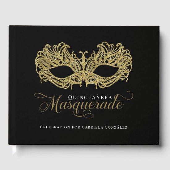 Elegant Gold Masquerade Quinceanera Guest Book