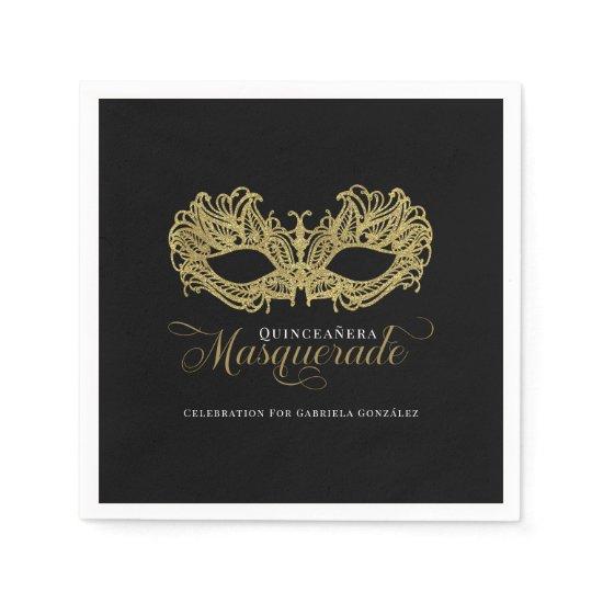 Elegant Gold Masquerade Quinceanera Party Napkins