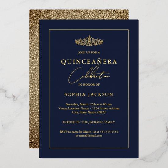 Elegant Gold Navy Quinceanera 15th Birthday Foil