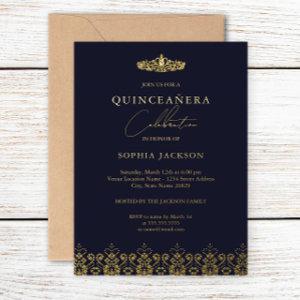 Elegant Gold Navy Tiara Quinceanera Foil