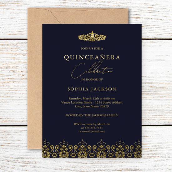 Elegant Gold Navy Tiara Quinceanera Foil