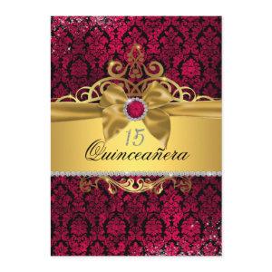 Elegant Gold Pink Damask Quinceanera Invite